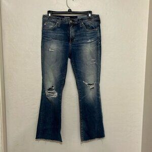 Adriano Goldschmied The Jodi Crop Hi-Rise Slim Flare Crop Distressed Jeans